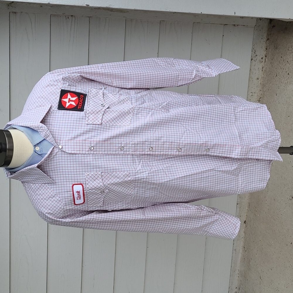 UNITOG x Texaco Patches VTG Snap Grey Plaid USA Cotton XL Mens Long Sleeve Shirt